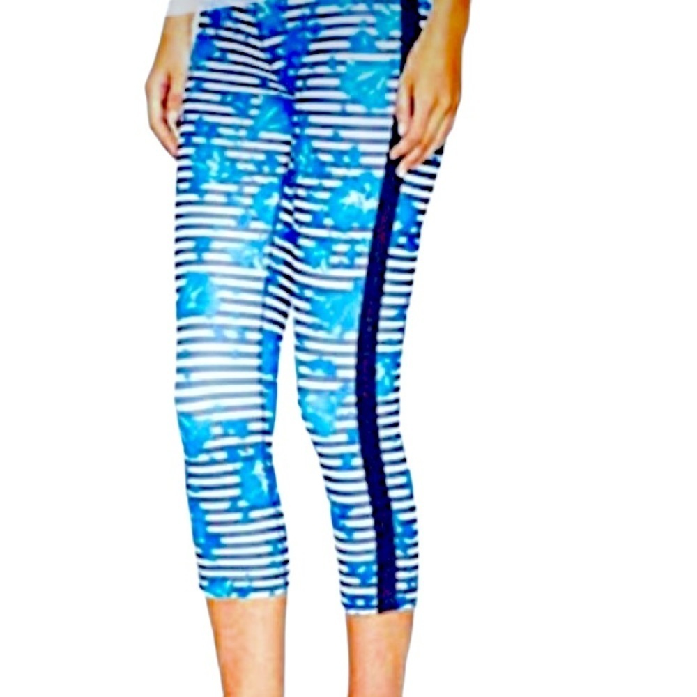 Kate Spade Floral Crop Leggings. Blue White stripes Sz M - Picture 3 of 16